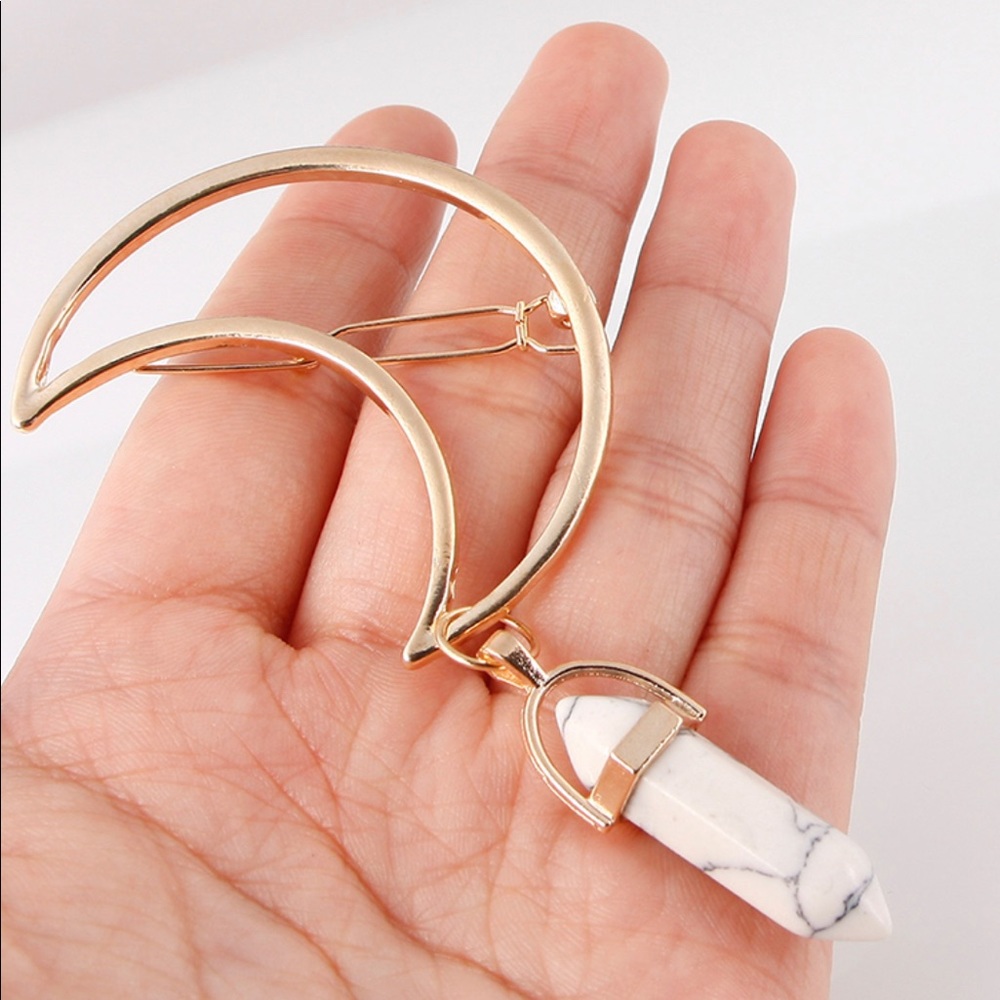 Moon & Marble Stone Charm Hairpin - Picture 3 of 7